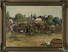 Oil on canvas street scene, early 20th c., signed