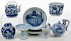 Group of Nine Blue and White Asian Table Items