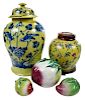 Two Decorated Chinese Vases, Three Peaches