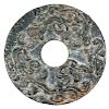 Large Chinese Carved Hardstone Bi Disc