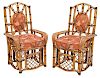 Pair Bamboo Caned and Upholstered Armchairs