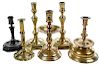 Six Early Brass and Pewter Candlesticks
