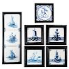 Eight Framed Maritime Delftware Tiles