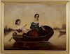 Two Young Women in a Rowboat, 19th C., O/C