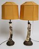 Pair Chinese Style Polychromed Figural Lamps