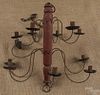 Tin, iron, and turned wood chandelier, mid 20th c