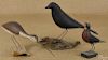 Three contemporary carved and painted birds, sign