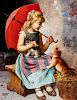 F. Oliva (Scuola italiana fine del XIX inizi XX secolo)- Young girl with cats