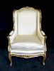 LOUIS XV STYLE SILK UPHOLSTERED ARM CHAIR 