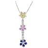 Rainbow Sapphire and Diamond Flower Pendant Necklace