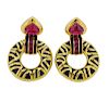 18K Gold Onyx Red Stone Doorknocker Earrings
