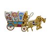  18k Gold Enamel Ruby Horse Carriage Brooch Pin