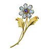 14K Gold Topaz Sapphire Flower Brooch Pin
