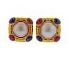 18K Gold Mabe Pearl Ruby Sapphire Earrings