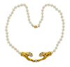 14K Gold Diamond Pearl Panther Necklace