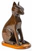Carved figure of a seated cat, initialed R. B.,