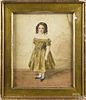 Watercolor portrait of a young girl, 19th c., 10''