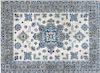 Ivory, Gray and Blue Hand Knotted Vintage Style Kazak Oriental Rug