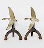 Pair of Cast Iron and Brass Flying Geese Andirons