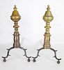 Pair of Large New England Urn and Finial Top Brass Andirons, 19th Century
