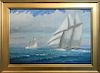 William W. Lowe Oil on Linen "Sunday Sail - Nantucket"
