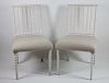 Pair of White Washed Spool Carved Side Chairs - Ecru Linen Seats