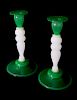 Pair of Early Steuben Jade Green and Alabaster Glass Candlesticks, circa 1920