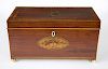 Large Regency Mahogany Tea Caddy, Floral Inlay on Lid, Olive Wood Leaf Paterae on Front
