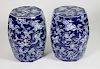 Pair of Blue and White Porcelain Butterfly Design Garden Stools