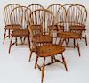Set of Eight Pine and Cherry Bow Back Windsors Chairs by the "Warren Chair Works"