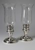 Pair of Kenilworth Sterling Silver Candlesticks with Etched Glass Hurricanes