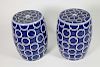 Pair of Contemporary Blue and White Porcelain "Chain Link" Garden Stools