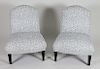 Pair of Grey and White Upholstered Slipper Chairs