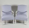 Pair of Contemporary Chippendale Style Blue and White Upholstered Lolling Chairs