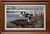 Oil on Panel "Two Geese on a Mound" signed Blaker