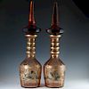 Large Bohemian Amber Glass Decanters