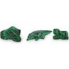 (3 Pc) Lot Of Carved Malachite Figurines