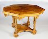 Tiger Maple Gothic Style Octagonal Center Table, 19th Century