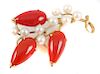 Ming's Coral and Pearls 14k Gold Brooch
