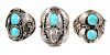 (3) Southwestern Sterling & Turquoise Rings 