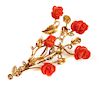 Vintage Chinese 18k Gold Coral Floral Brooch