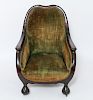 Art Nouveau Carved Wood & Upholstered Arm Chair