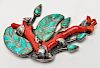 Southwest Native American Silver Turquoise Brooch
