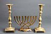 Judaica Menorah & Shabbat Candlesticks, Group of 3