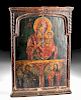 19th C. Greek Wood Icon - Virgin Hodegetria & Saints