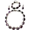 Rare Antonio Pineda Sterling Silver Amethyst Mexican Modernist Jewelry Suite