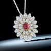 Mario Buccellati Burmese Unheated Ruby and Diamond Pendant/Brooch Necklace