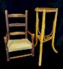 ANTIQUE CHILDS CHAIR & BAMBOO STAND