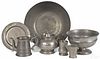 Group of pewter, to include an armorial bowl, dat