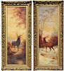 (2) Large Paintings of Stags in Winter Landscape